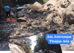 Reportan cierre de circulación en autopista km. 0+000 por derrumbe, una camioneta casi es aplastada por enormes bloques de tierra.