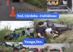 Volcadura en la federal Córdoba–Cuitláhuac deja a adulto mayor lesionado en Yanga.