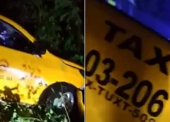 Por exceso de p@sión, taxi ‘c@chondo’ se va a un barranco en Tuxtepec y lo abandonan; dejan instrumentos «golosos» en su interior.