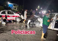 Choque de taxi y auto particular deja saldo de un fallecido y dos lesionados, en Cd. Alemán, Veracruz.